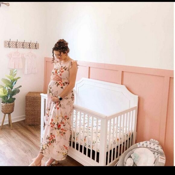 Ruffle Cap Sleeve Woven Maternity Dress Sz L - Picture 2 of 5